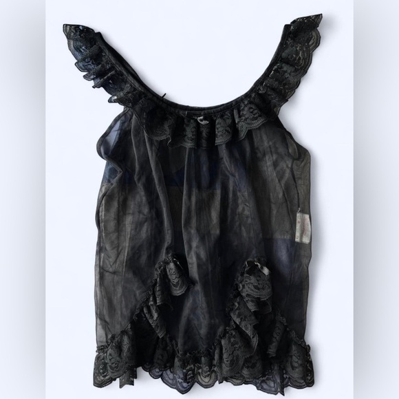 Vintage 90s Kasara Black Nylon Coquette Nightgown Sleepwear Lingerie Top Small - Picture 1 of 10